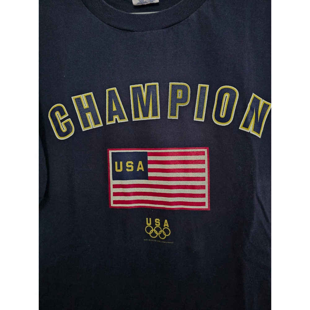 Champion Olympic USA Flag T Shirt Mens XLarge Navy Blue Cotton Short Sleeve - Picture 2 of 6